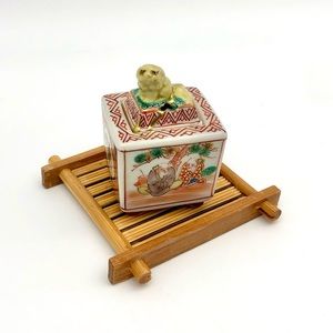 Kutani Censer Foo Dog Lion Mini Incense Burner Kintsugi Gold Crack Vtg Japanese